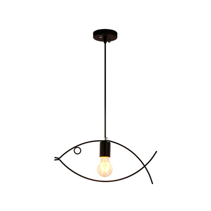 Black Fish Shaped Suspension Light Nordic Style Iron 1 Head Dining Room Pendant Ceiling Light