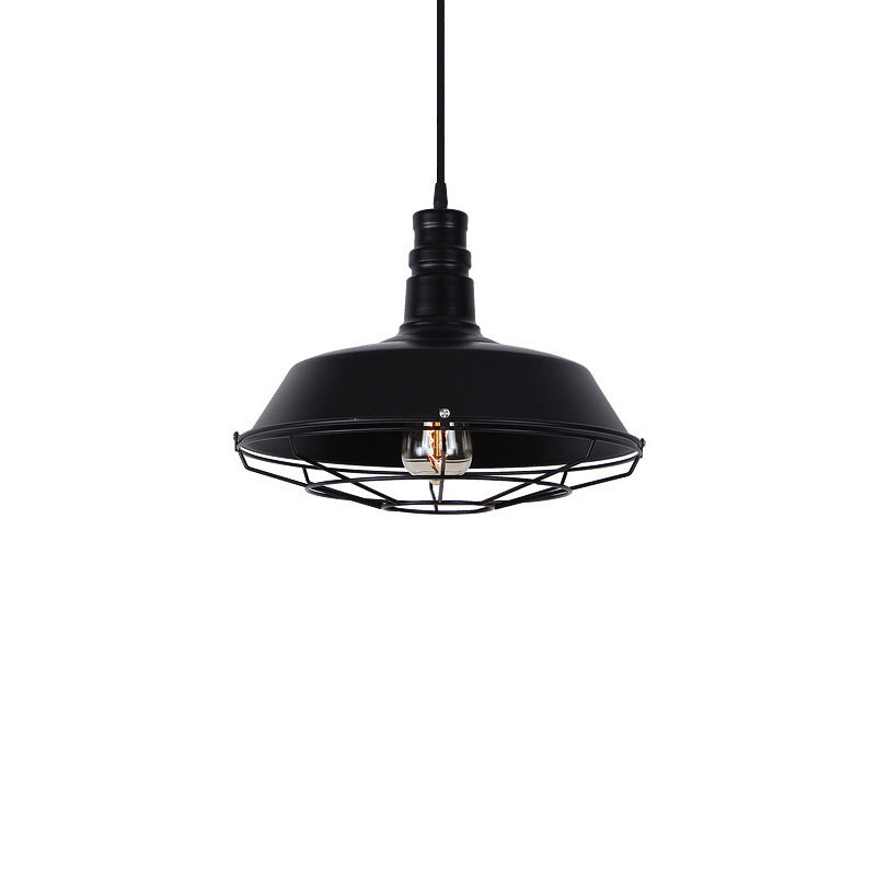 Vintage Pot Lid Shaped Hanging Lamp Single-Bulb Iron Suspension Light for Restaurant