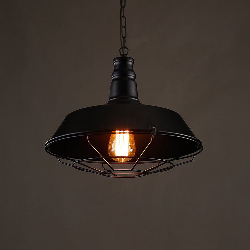 Vintage Pot Lid Shaped Hanging Lamp Single-Bulb Iron Suspension Light for Restaurant