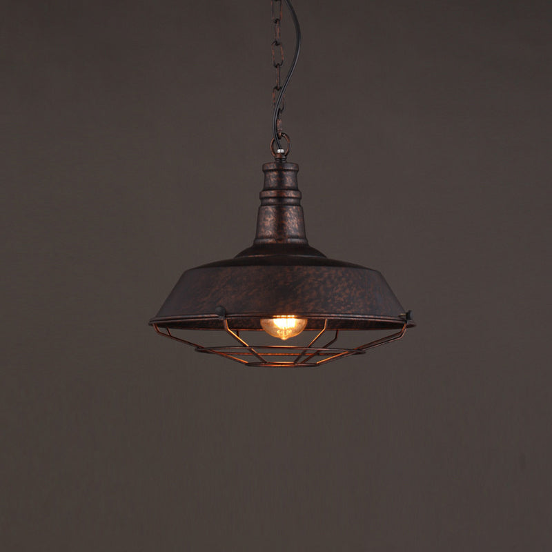 Vintage Pot Lid Shaped Hanging Lamp Single-Bulb Iron Suspension Light for Restaurant