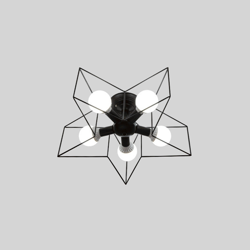 Iron Geometrical Cage Flush Mount Lighting Nordic Style 5 Heads Corridor Flush Mount Fixture in Black