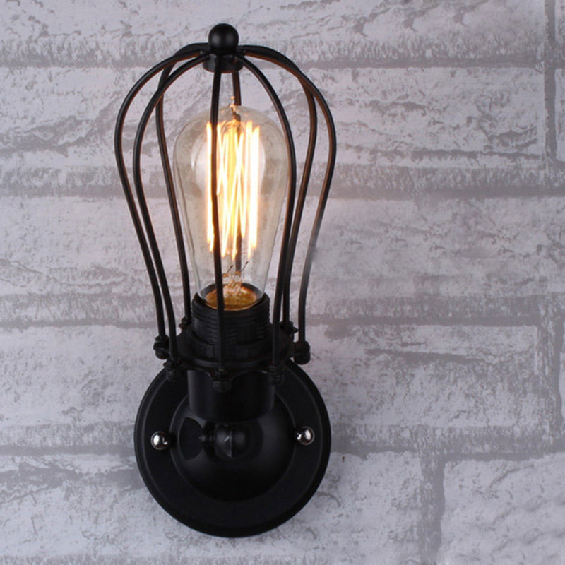 Wall Lamp Simplicity Grapefruit Shaped Iron Wall Lighting Fixture in Black for Corridor