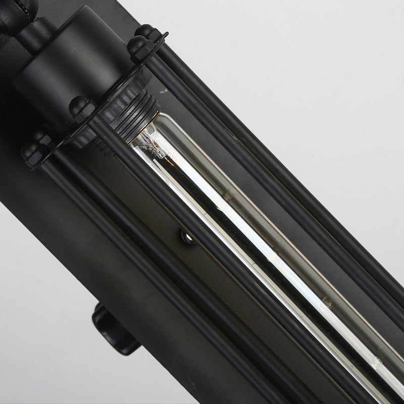 Röhrchenförmige Eisenwandhalterung Leuchtung Industrie 1 Lampen -Korridorwandleuchte in Schwarz