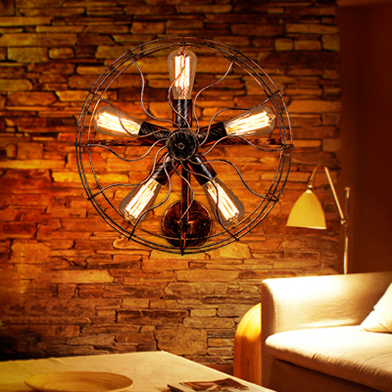 Luz de pared de la pared en forma de ventilador amarillo de color amarillo hierro antiguo 5 cabezas de la escalera de la pared de la pared de la pared