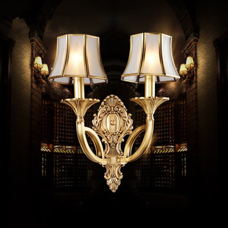 Frost Glass Flare Shaped Wall Mounted Light Classic Corridor Wall Lighting in Gold