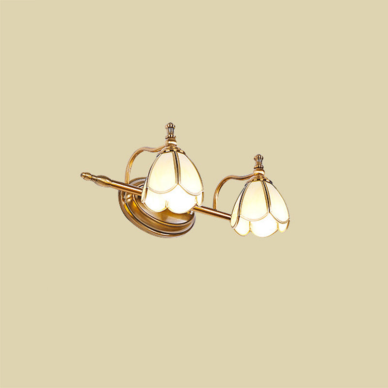 Vintage Scalloped Sconce Lighting Opal Glass Vanity Light Fixture in Brass for Bathroom