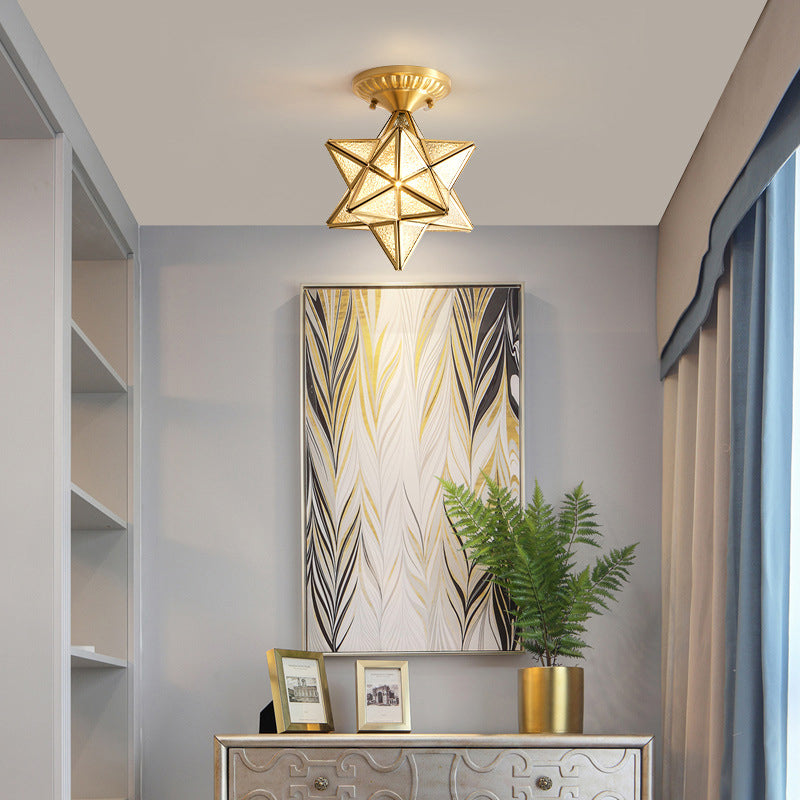 Luz de semi descarga de vidrio de ondulación en forma de estrella de 1 luces de comedor de 1 luces montura de techo de techo en oro