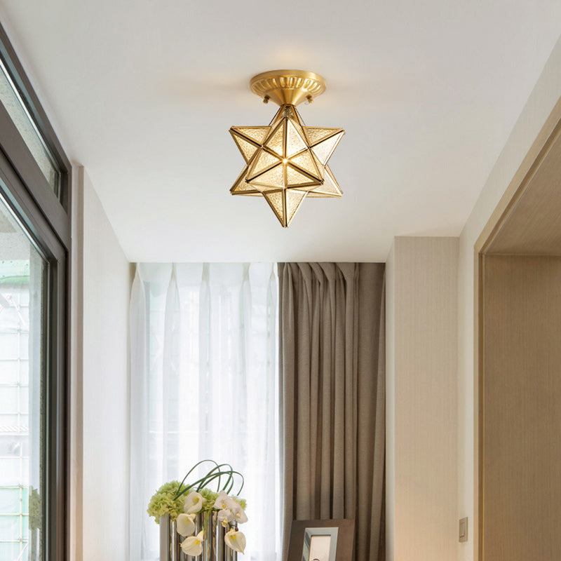 Luz de semi descarga de vidrio de ondulación en forma de estrella de 1 luces de comedor de 1 luces montura de techo de techo en oro