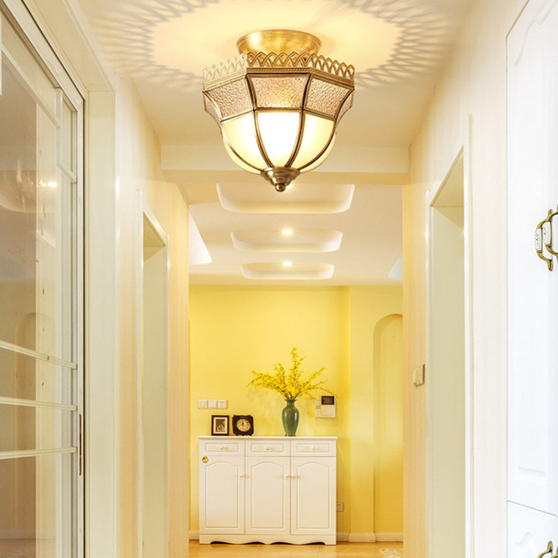 Glass Tapered Semi Flush Mount Minimalism Single-Bulb Corridor Flush Mount Ceiling Light in Gold