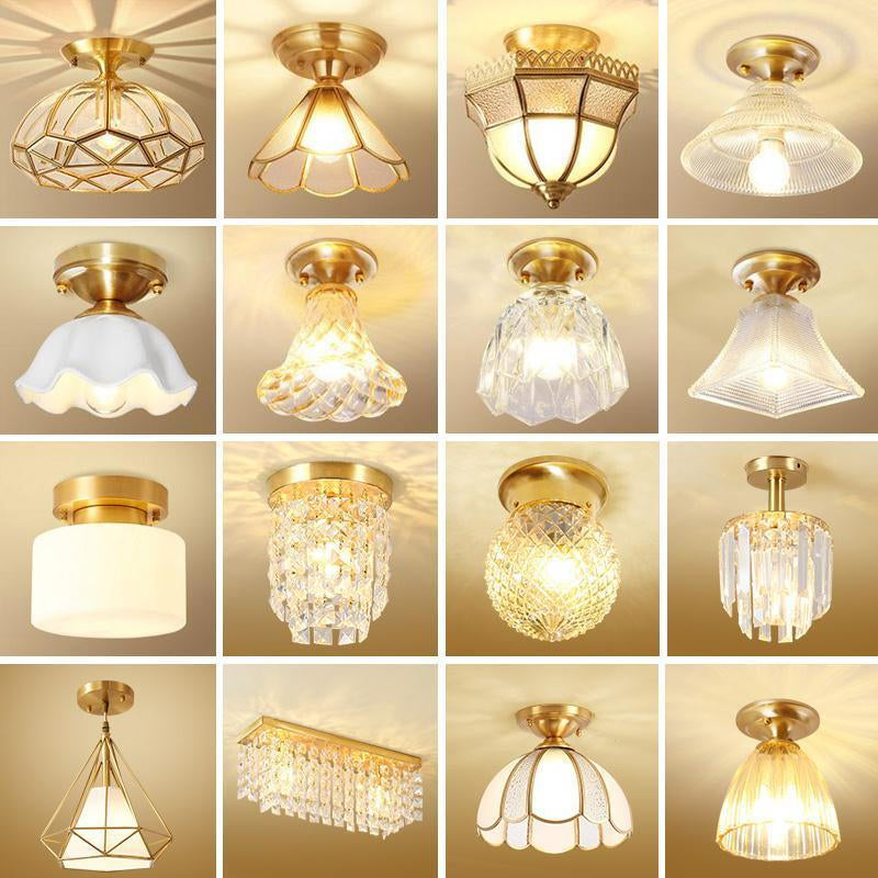 Glass Tapered Semi Flush Mount Minimalism Single-Bulb Corridor Flush Mount Ceiling Light in Gold