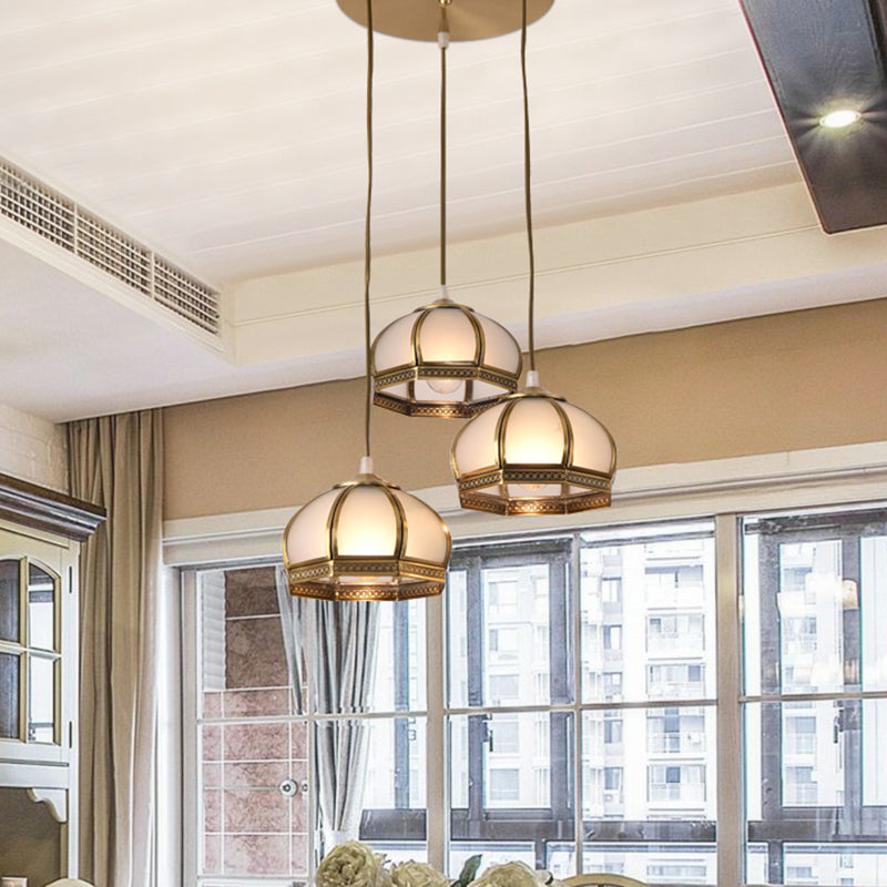Dome Shaped Dining Room Flush Mount Lighting Classic Metallic Gold Semi Flush Mount with Opal Glass Shade
