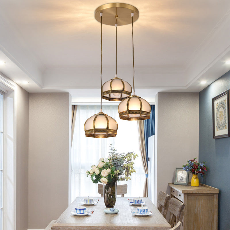 Dome Shaped Dining Room Flush Mount Lighting Classic Metallic Gold Semi Flush Mount with Opal Glass Shade