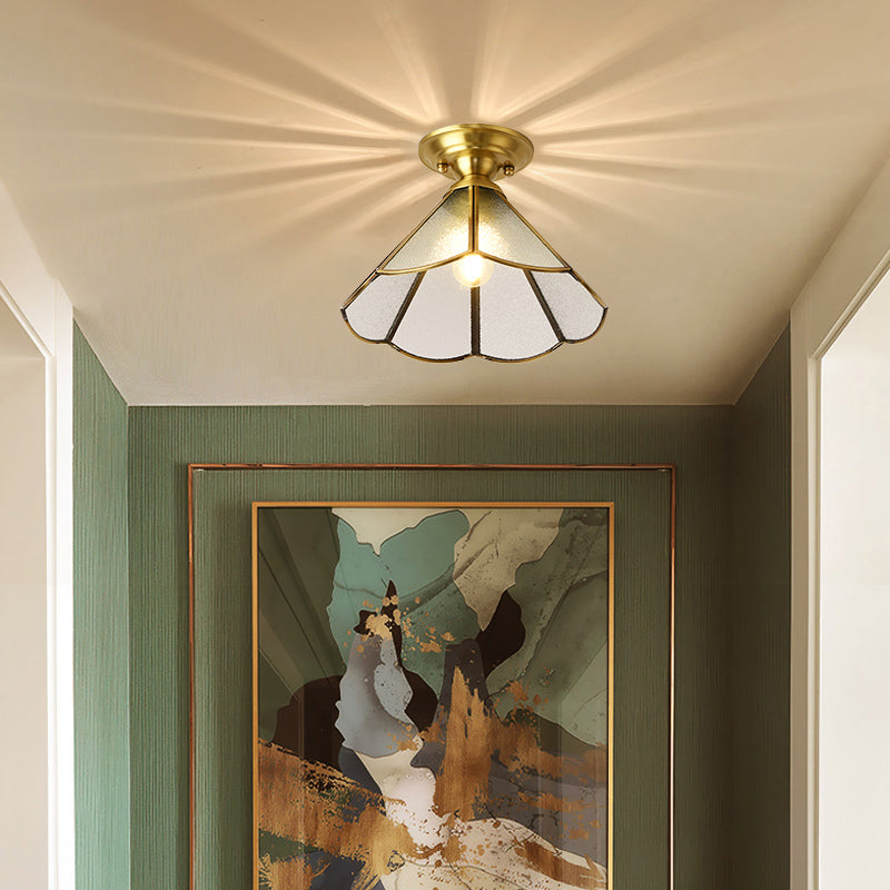 Traditional Scalloped Semi Flush Light 1 Head Metal Ceiling Flush Mount in Brass