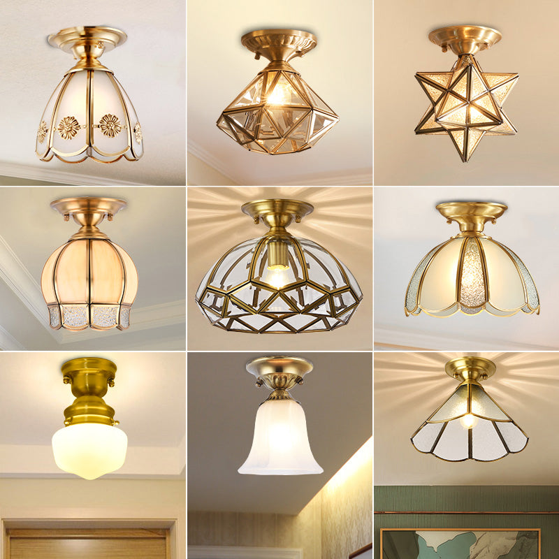 Traditional Scalloped Semi Flush Light 1 Head Metal Ceiling Flush Mount in Brass