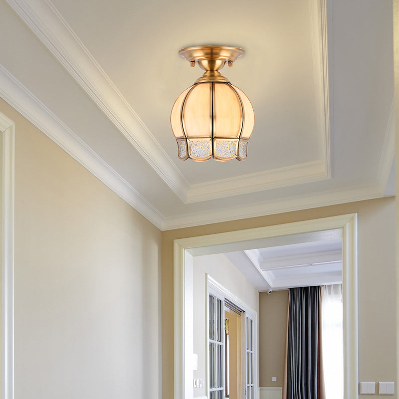 Traditional Scalloped Semi Flush Light 1 Head Metal Ceiling Flush Mount in Brass