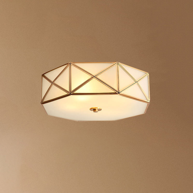 Geometric Shaped Bedroom Flush Light Simplicity Cream Glass Gold Flush Ceiling Light Fixture