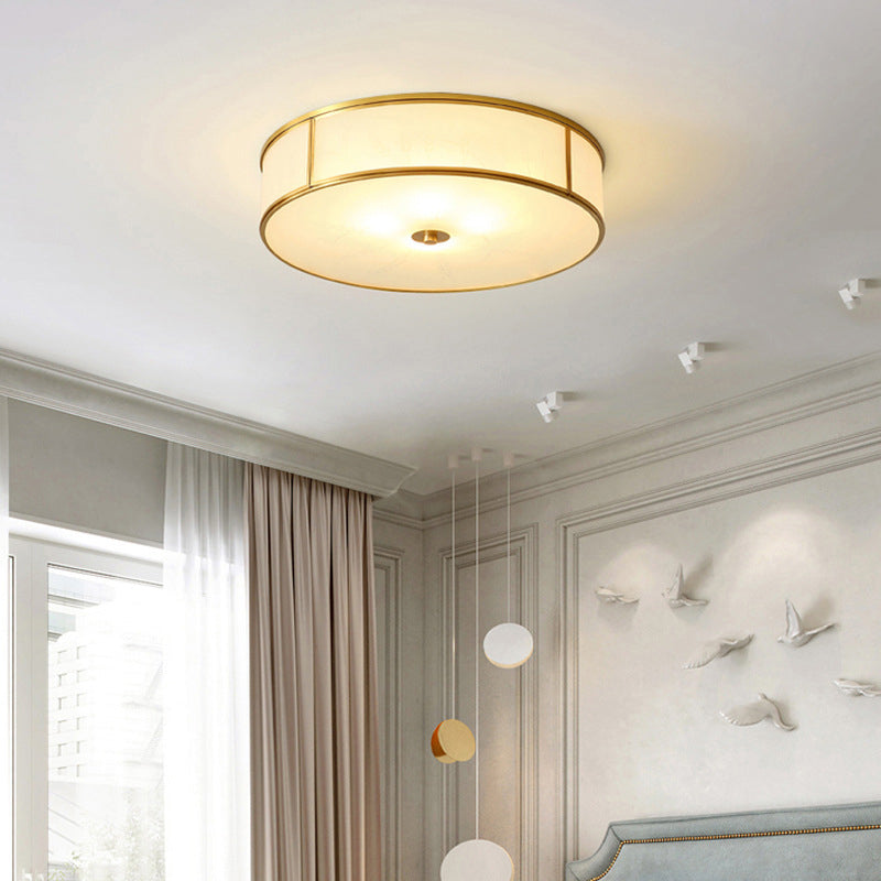 Plafonnier encastré traditionnel en verre opale en forme de cylindre pour chambre à coucher, doré