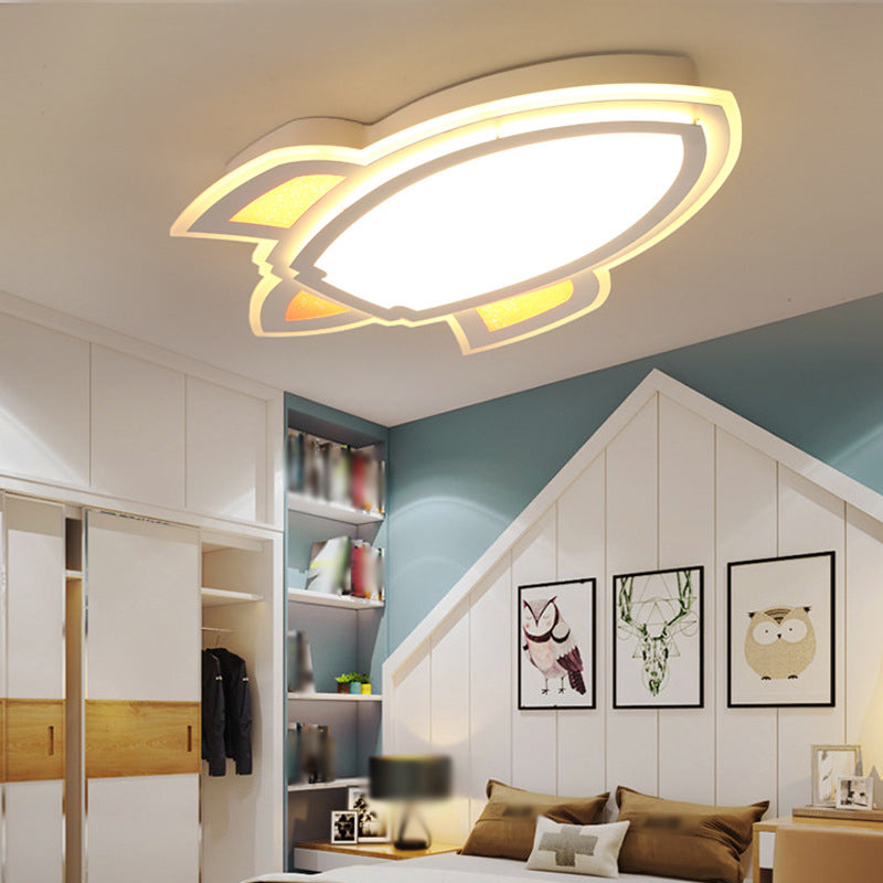 Acrylic Rocket Shaped LED Flush Mount Modern White Flushmount Ceiling Light for Child Room