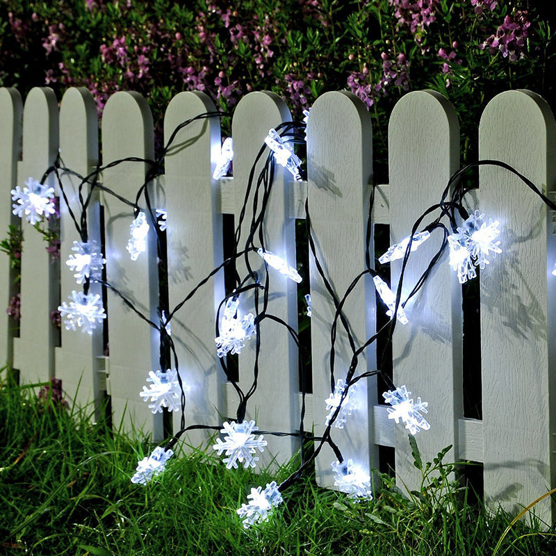 Snow Backyard Fairy Light Plastic 16.4ft 20 Bulbs Modern Solar LED Lighting in Black