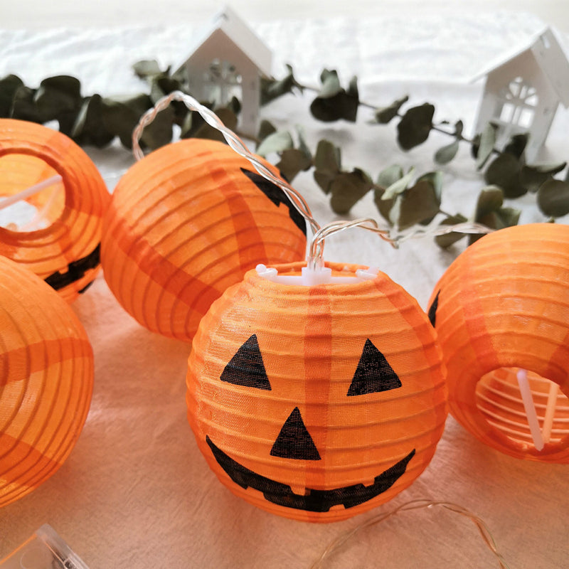 Pumpkin Lantern Fabric String Lamp Art Decor Orange Solar LED Light for Backyard