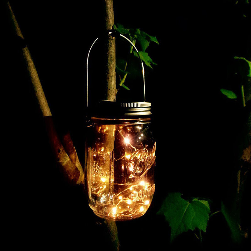 Mason Jar Lid LED Hanging Lamp Artistic Transparent Glass Garden Battery Pendant Lighting, 6 Pcs