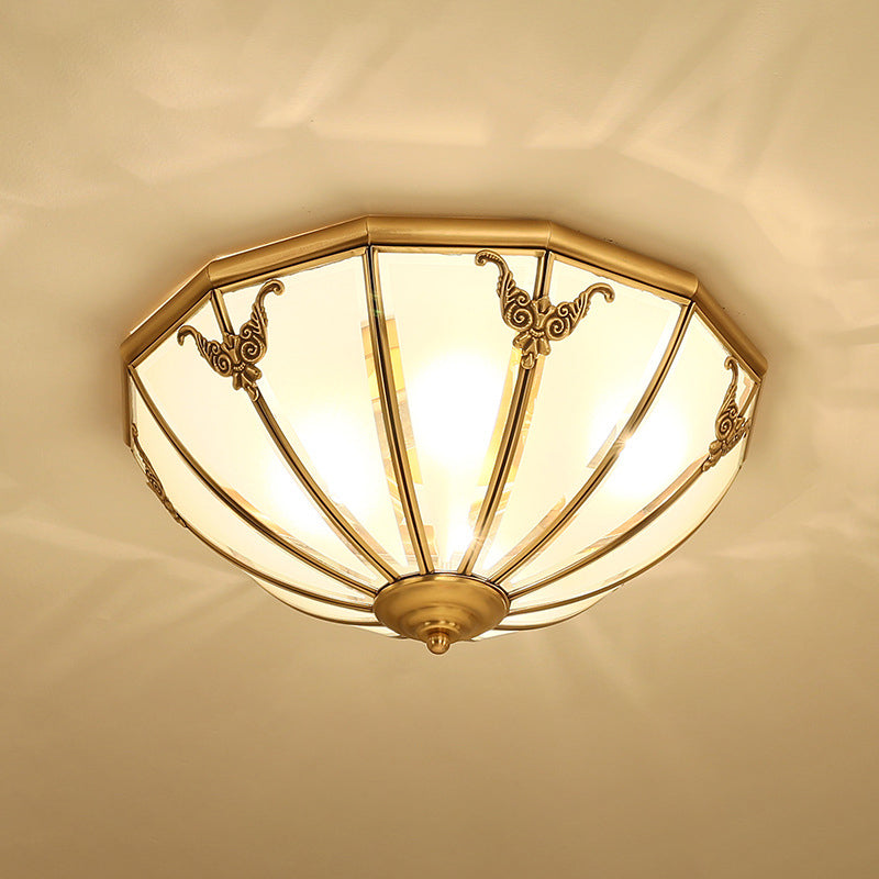 Opal Glass Dome Shaped Flush Mount Lighting Classic Bedroom Semi Flush Chandelier in Gold