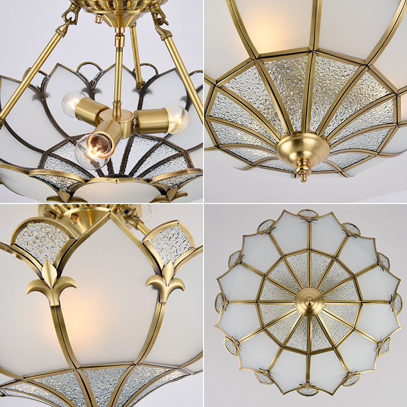 Lumière en forme de fleur en or Simplicité Salle à manger en verre ondulé Semi Flush Flush Mount Chandelier