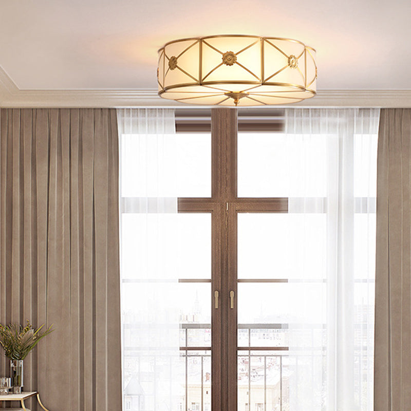 Scalloped Edge Living Room Flush Mount Lighting Classic Frost Glass Gold Flush Light