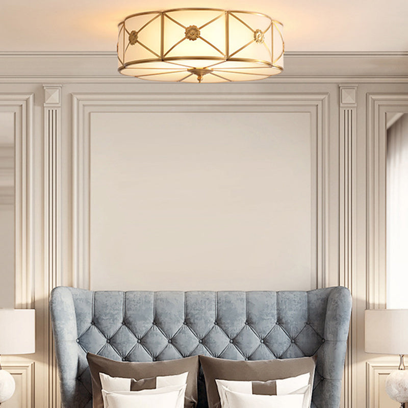 Scalloped Edge Living Room Flush Mount Lighting Classic Frost Glass Gold Flush Light