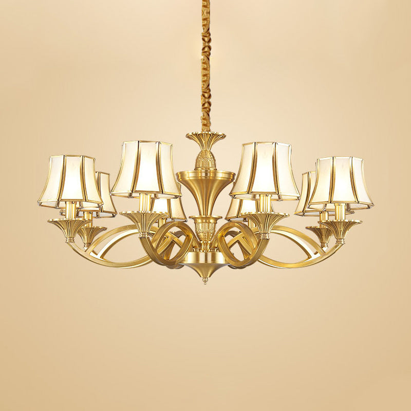 Taper Shaped Patterned Glass Chandelier Lighting Classic Living Room Pendant Light in Gold