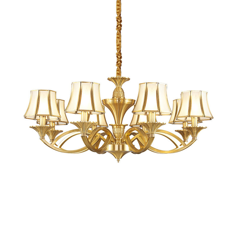 Taper Shaped Patterned Glass Chandelier Lighting Classic Living Room Pendant Light in Gold