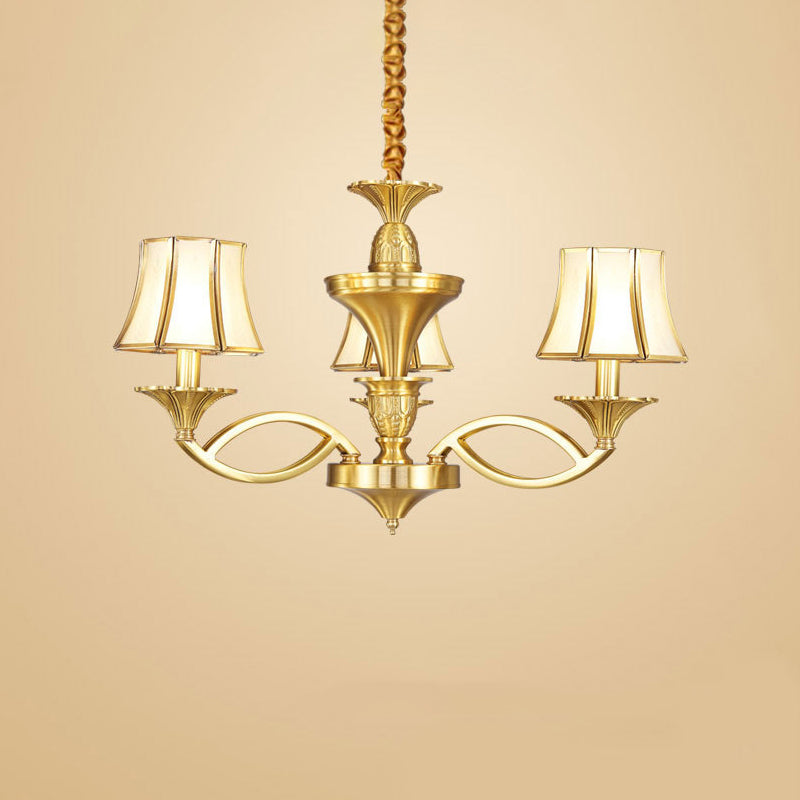 Taper Shaped Patterned Glass Chandelier Lighting Classic Living Room Pendant Light in Gold