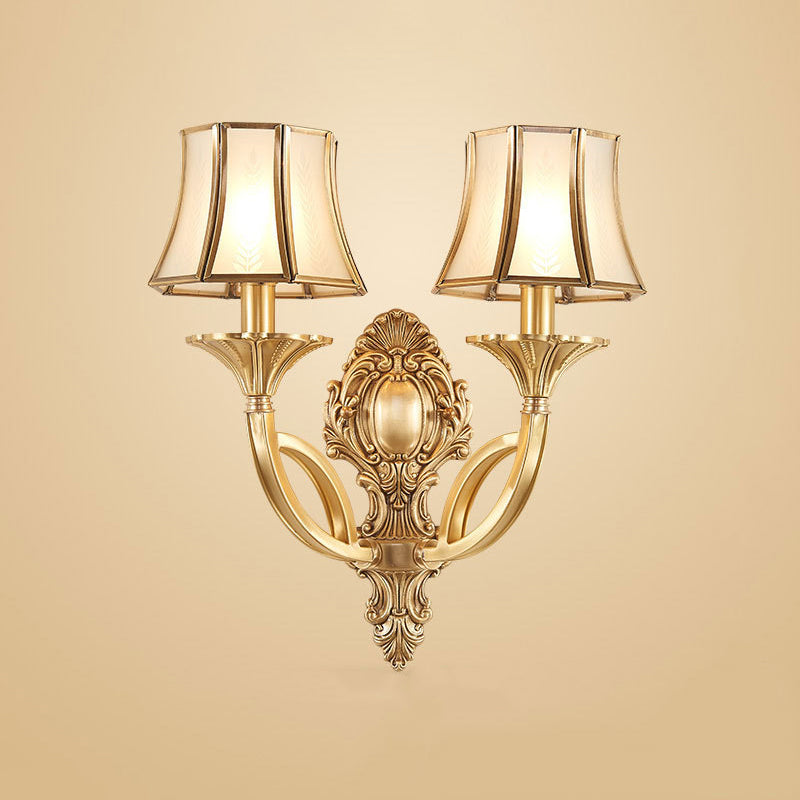 Taper Shaped Patterned Glass Chandelier Lighting Classic Living Room Pendant Light in Gold