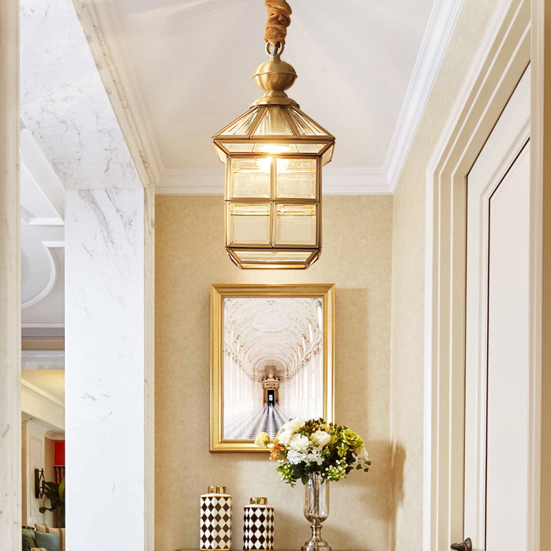 Clear Glass Gold Suspension Light House Shaped Single Simplicity Pendant Light Fixture for Corridor