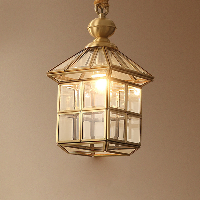 Clear Glass Gold Suspension Light House geformte Einzeleinfachheit Anhängerleuchte für Korridor