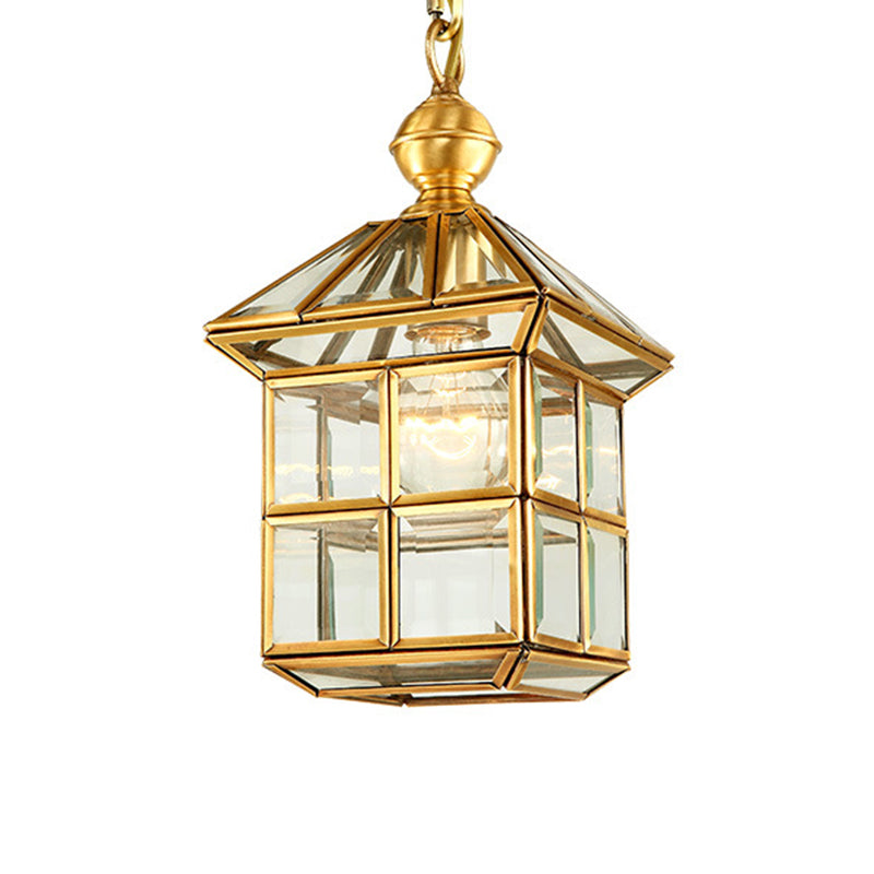 Clear Glass Gold Suspension Light House Shaped Single Simplicity Pendant Light Fixture for Corridor