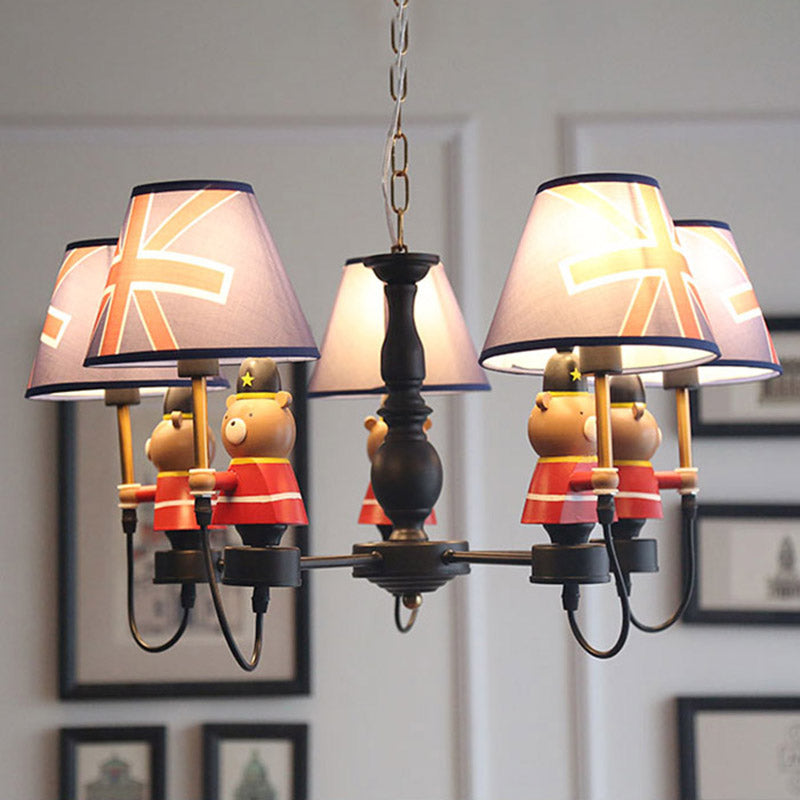 American Style Bear Chandelier Metal 5 lumières Blue Shade suspendue suspendue pour la chambre d'enfant