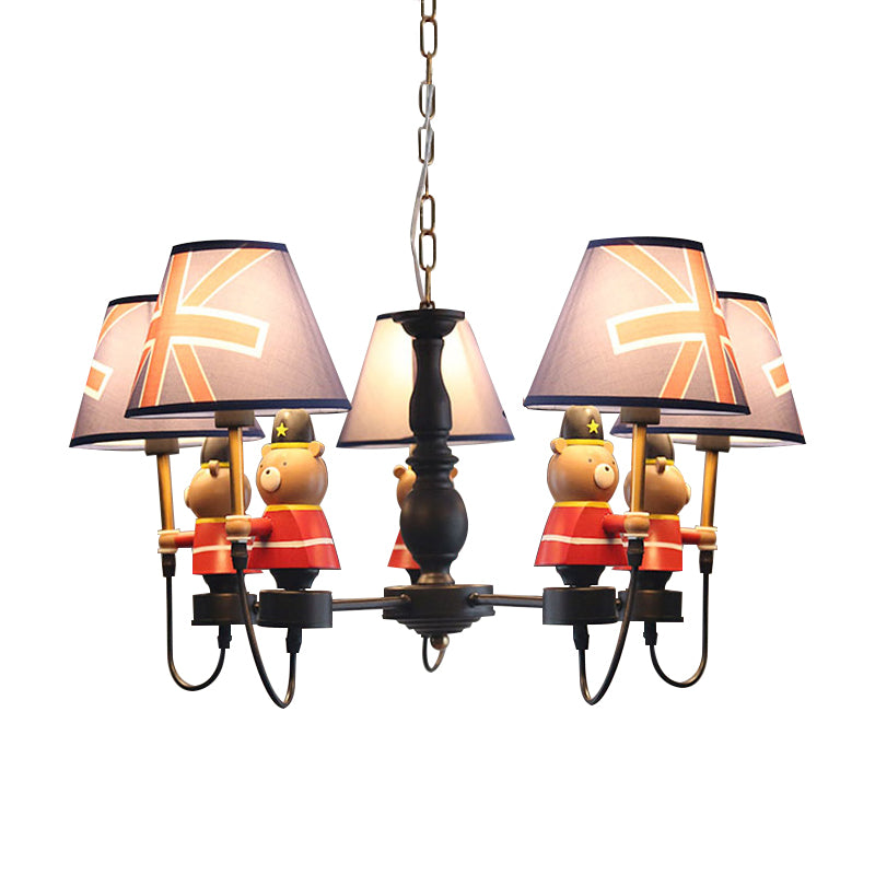 American Style Bear Chandelier Metal 5 Lights Blue Shade Hanging Pendant for Kid Bedroom