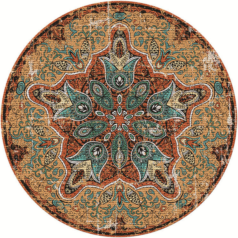 Moroccan Living Room Rug Multi-Color Flower Rug Polyester Machine Washable Stain Resistant Non-Slip Backing Area Carpet