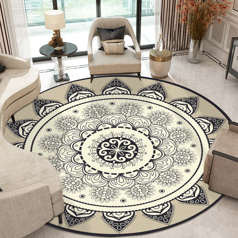 Moroccan Style Sunflower Rug Grey-Black Synthetics Carpet Washable Anti-Slip Backing Stain Resistant Rug for Family Room