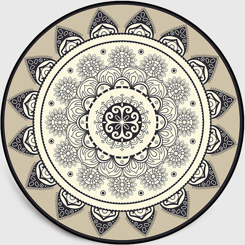 Moroccan Style Sunflower Rug Grey-Black Synthetics Carpet Washable Anti-Slip Backing Stain Resistant Rug for Family Room