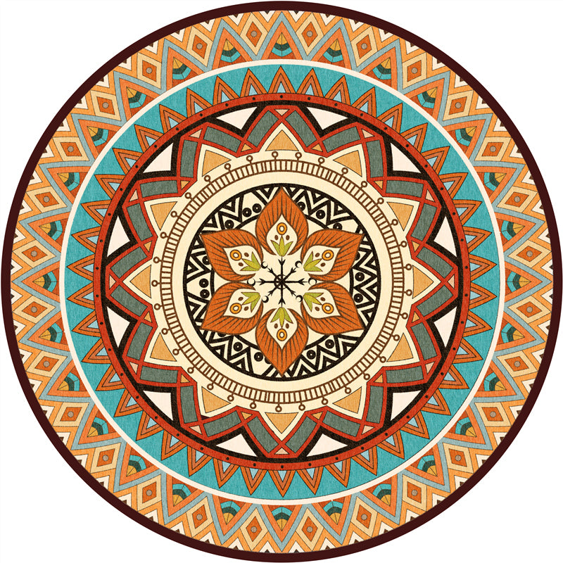 Chic Tribal Patterned Rug Multi Colored Moroccan Rug Polyester Anti-Slip Backing Washable Pet Friendly Carpet for Bedroom