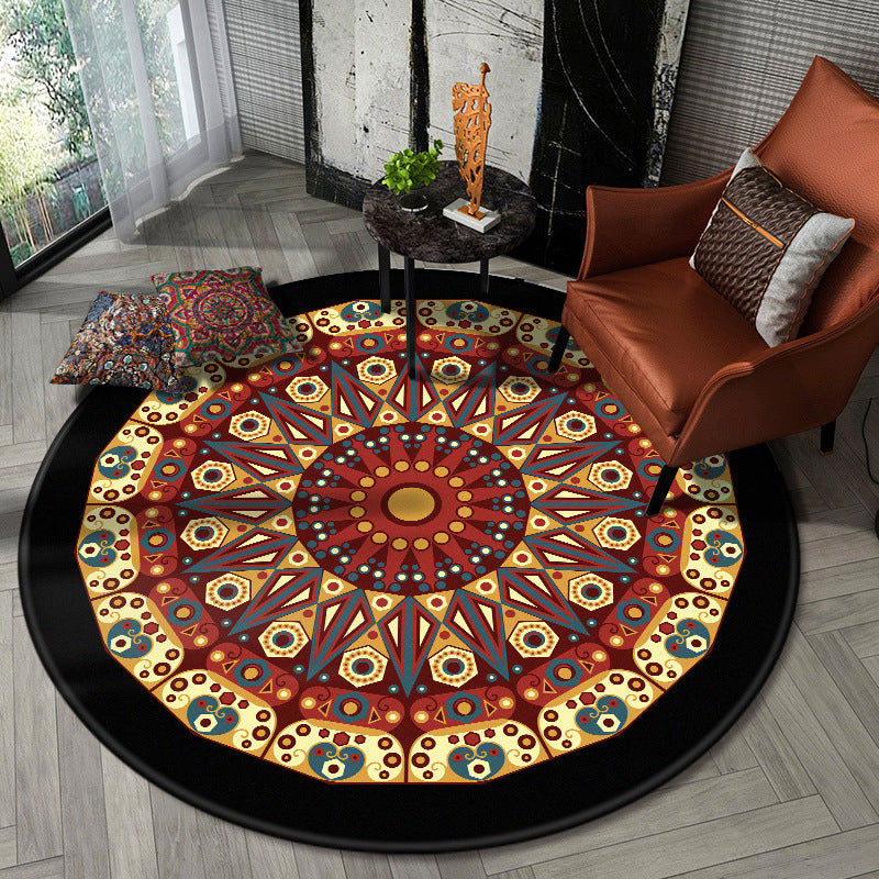 Nostalgic Multicolor Tribal Print Rug Polypropylene Moroccan Carpet Pet Friendly Stain Resistant Non-Slip Rug for Great Room