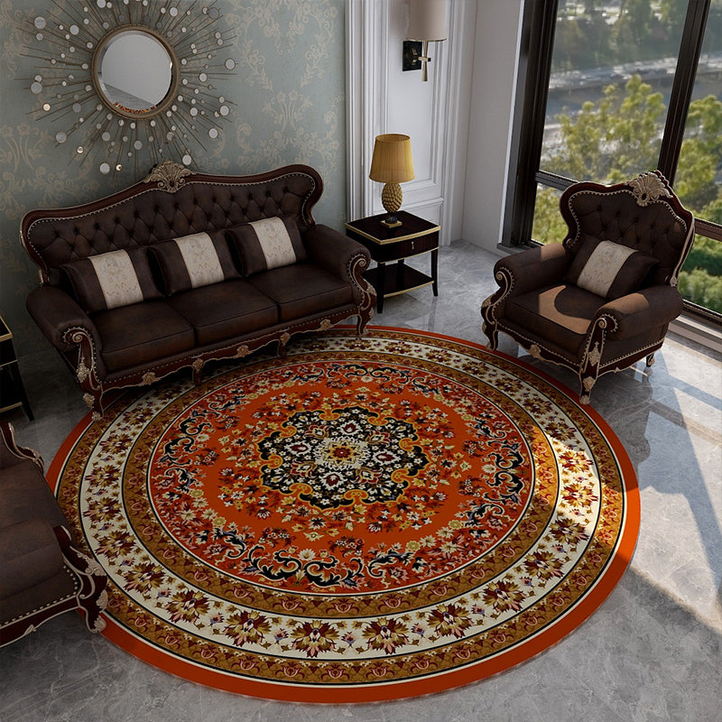Retro Floral Area Rug Multi-Color Oriental Rug Polyester Pet Friendly Non-Slip Backing Washable Rug for Bedroom