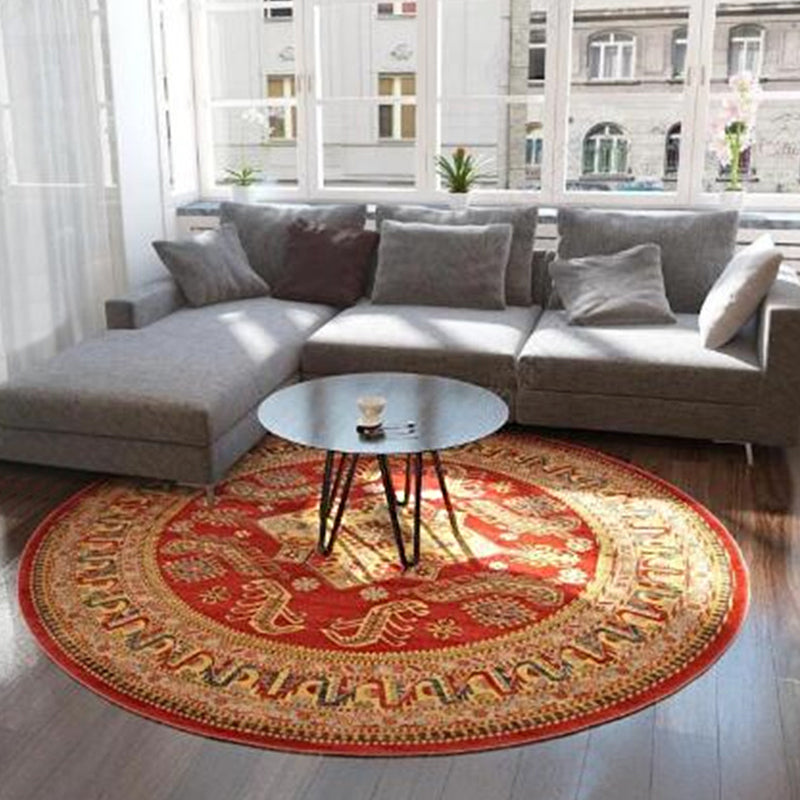 Retro Floral Area Rug Multi-Color Oriental Rug Polyester Pet Friendly Non-Slip Backing Washable Rug for Bedroom