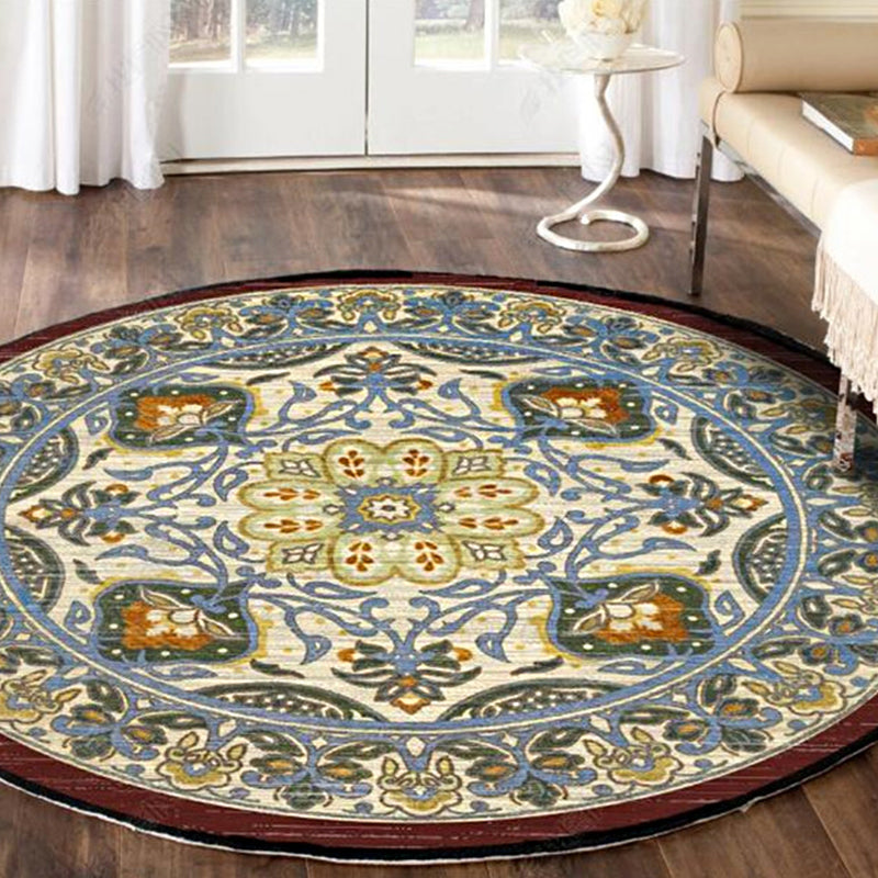 Retro Floral Area Rug Multi-Color Oriental Rug Polyester Pet Friendly Non-Slip Backing Washable Rug for Bedroom