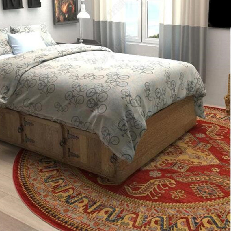 Retro Floral Area Rug Multi-Color Oriental Rug Polyester Pet Friendly Non-Slip Backing Washable Rug for Bedroom