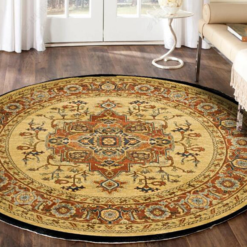 Retro Floral Area Rug Multi-Color Oriental Rug Polyester Pet Friendly Non-Slip Backing Washable Rug for Bedroom