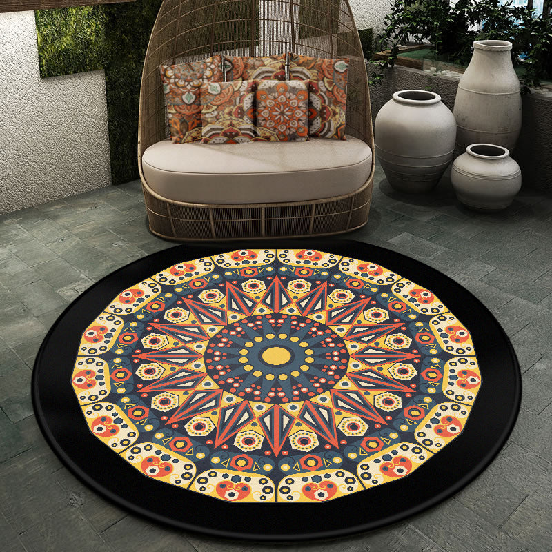 Moroccan Symmetric Patterned Rug Multi Color Polyester Carpet Machine Washable Non-Slip Pet Friendly Rug for Living Room