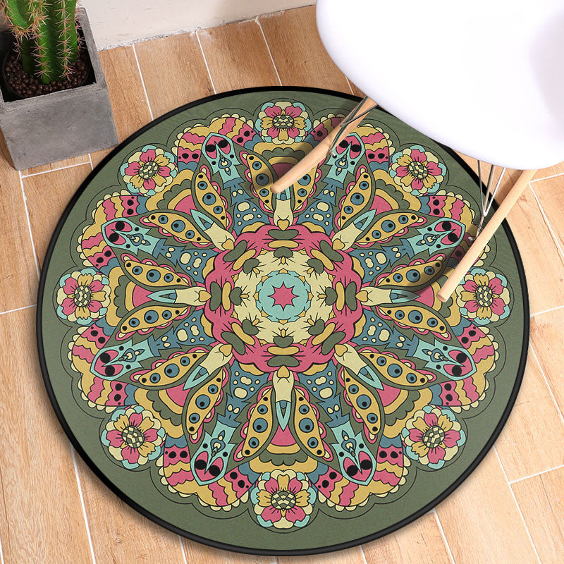 Tribal Mandala Indoor Rug Multi Color Moroccan Carpet Synthetics Anti-Slip Stain Resistant Pet Friendly Rug for Room